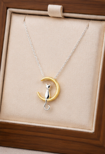 The Moon Cat Necklace - 925 Sterling Silver