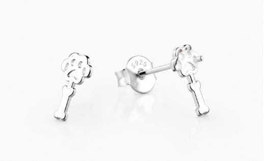 Dog & Bone Earring - 925 Sterling Silver