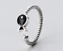 Black Fish Ring - 925 Sterling Silver