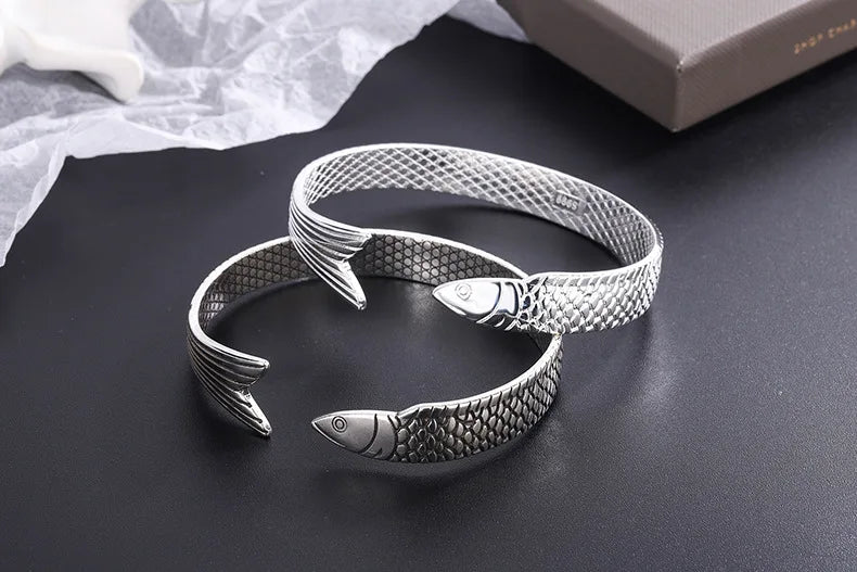 Ocean Fish Cuff Bracelet – 925 Sterling Silver