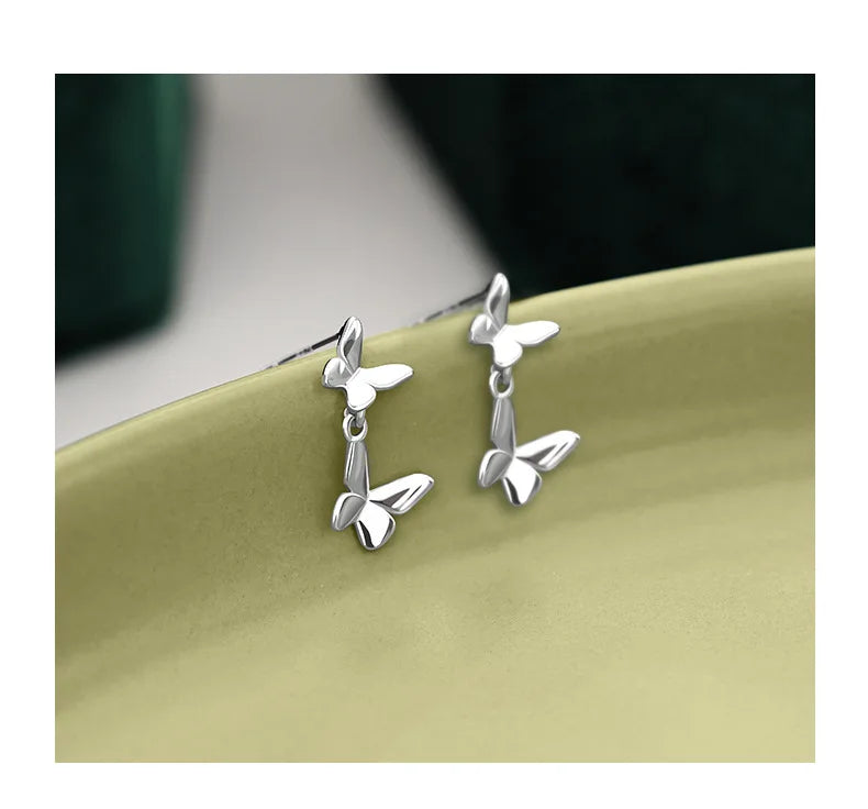 Double Butterfly Earrings - 925 Sterling Silver