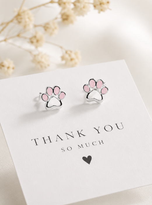 Pink Paw Earring - 925 Sterling Silver