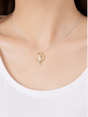 The Moon Cat Necklace - 925 Sterling Silver