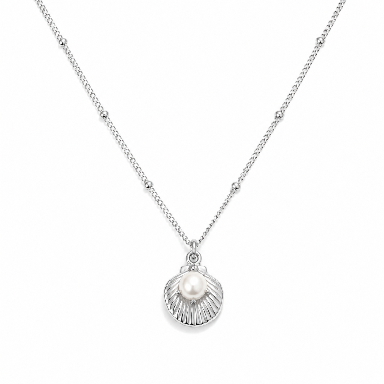 Seashell & Pearl Necklace – 925 Sterling Silver