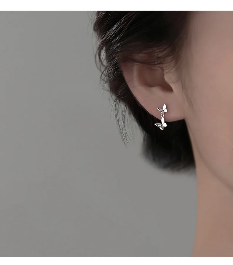 Double Butterfly Earrings - 925 Sterling Silver
