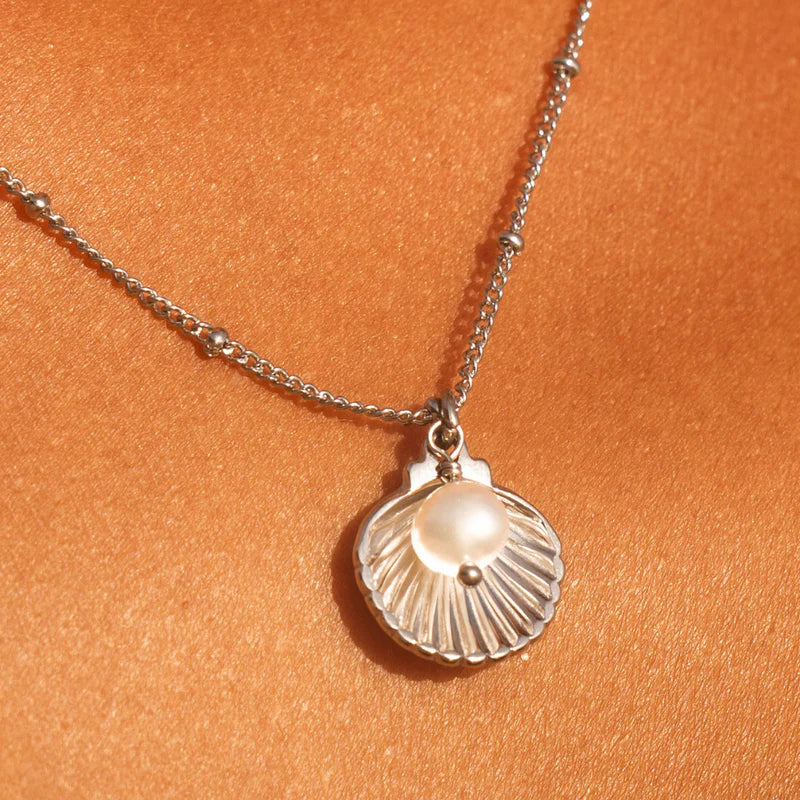 Seashell & Pearl Necklace – 925 Sterling Silver